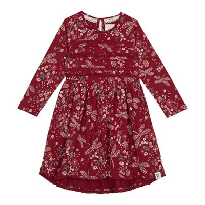 Mantaray - Girls' maroon dragonfly print jersey dress