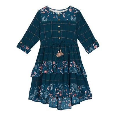 Mantaray - Girls' green checked and floral print dress