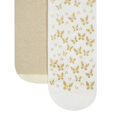 Debenhams - Pack of two girl's white and gold glitter and butterfly tights
