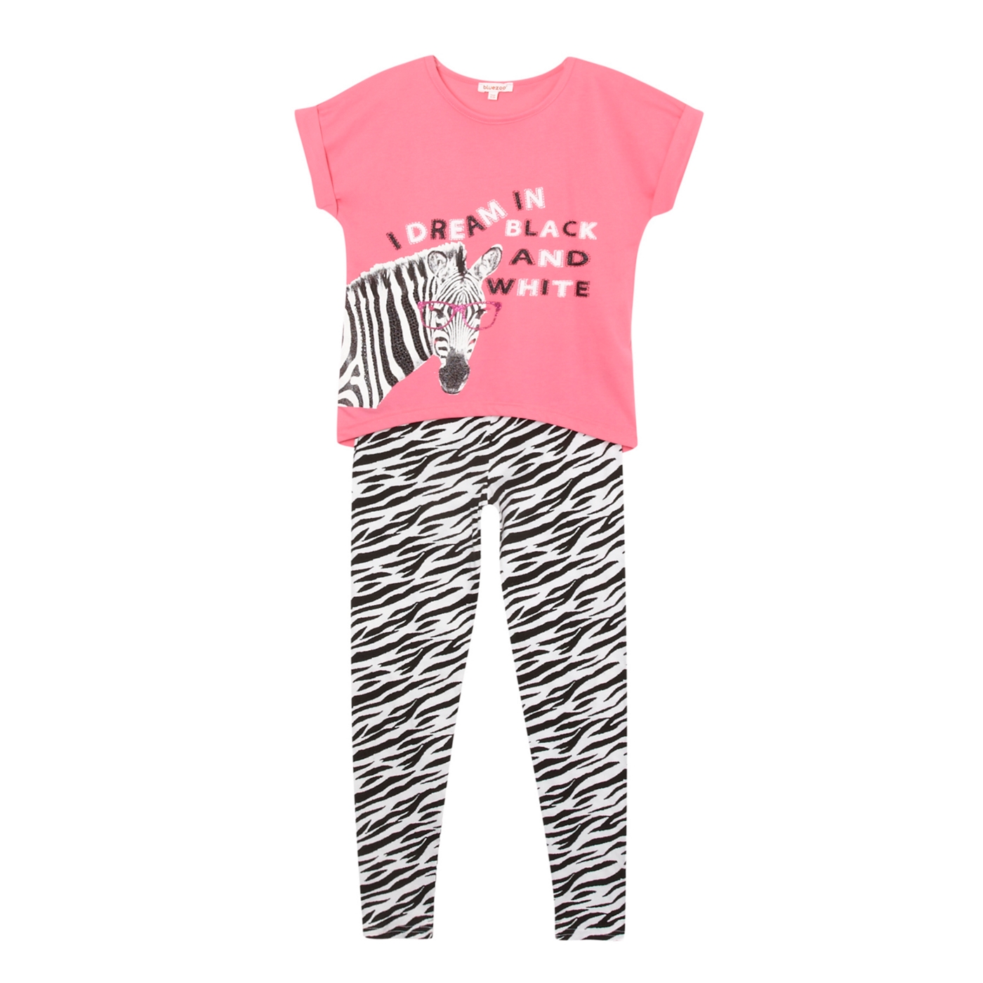 bluezoo Girls black and pink zebra printed pyjamas