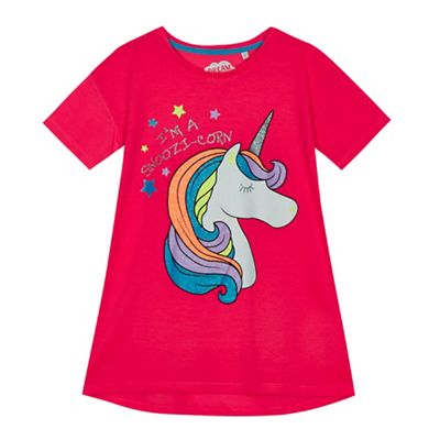 bluezoo - Girls' pink 'I'm A Snoozi-Corn' unicorn nightdress