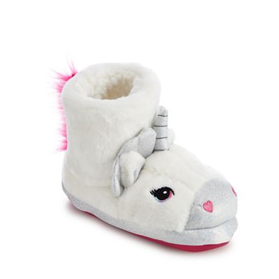 bluezoo - Girls' white faux fur unicorn bootie slippers