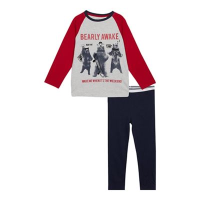 bluezoo - Boys' Grey 'Bearly Awake' Pyjama Set
