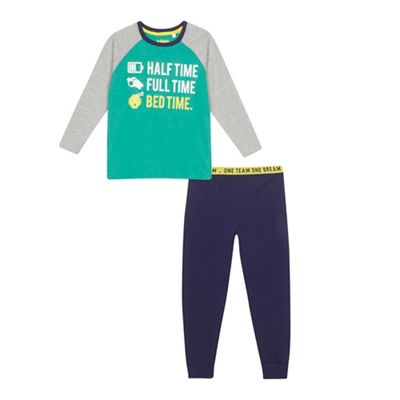 bluezoo - Boys' green 'Half time full time' slogan print raglan Pyjamas