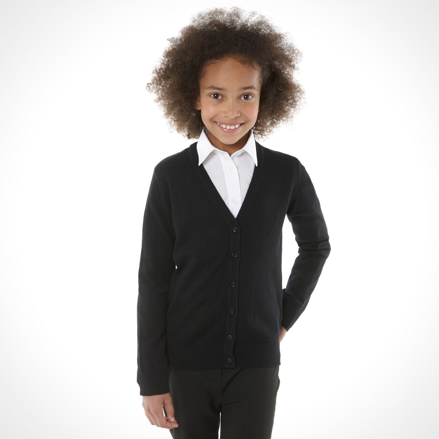 Girls black v neck school uniform cardigan