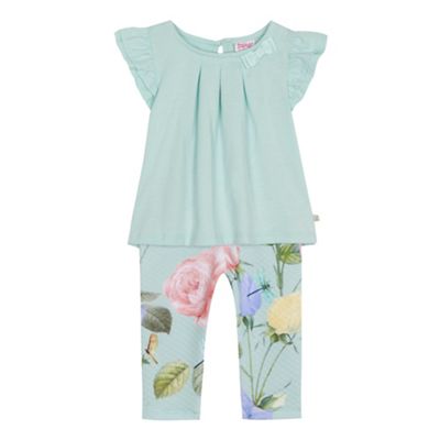 Baker by Ted Baker - Baby girls' pale green floral print top and bottoms set
