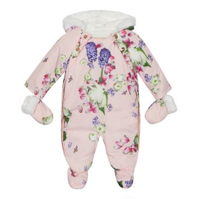 Baker by Ted Baker - Baby girls' pink floral print shower resistant snowsuit