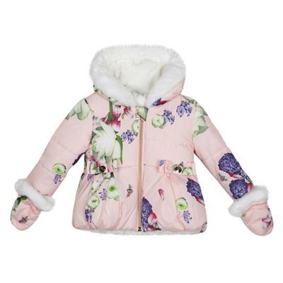 Baker by Ted Baker - Baby girls' light pink floral print shower resistant coat