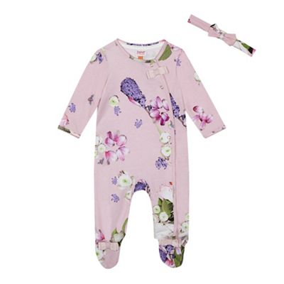Baker by Ted Baker - Baby girls' light pink floral sleepsuit and headband
