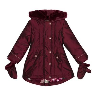 Baker by Ted Baker - Girls' wine red shower resistant parka and mittens
