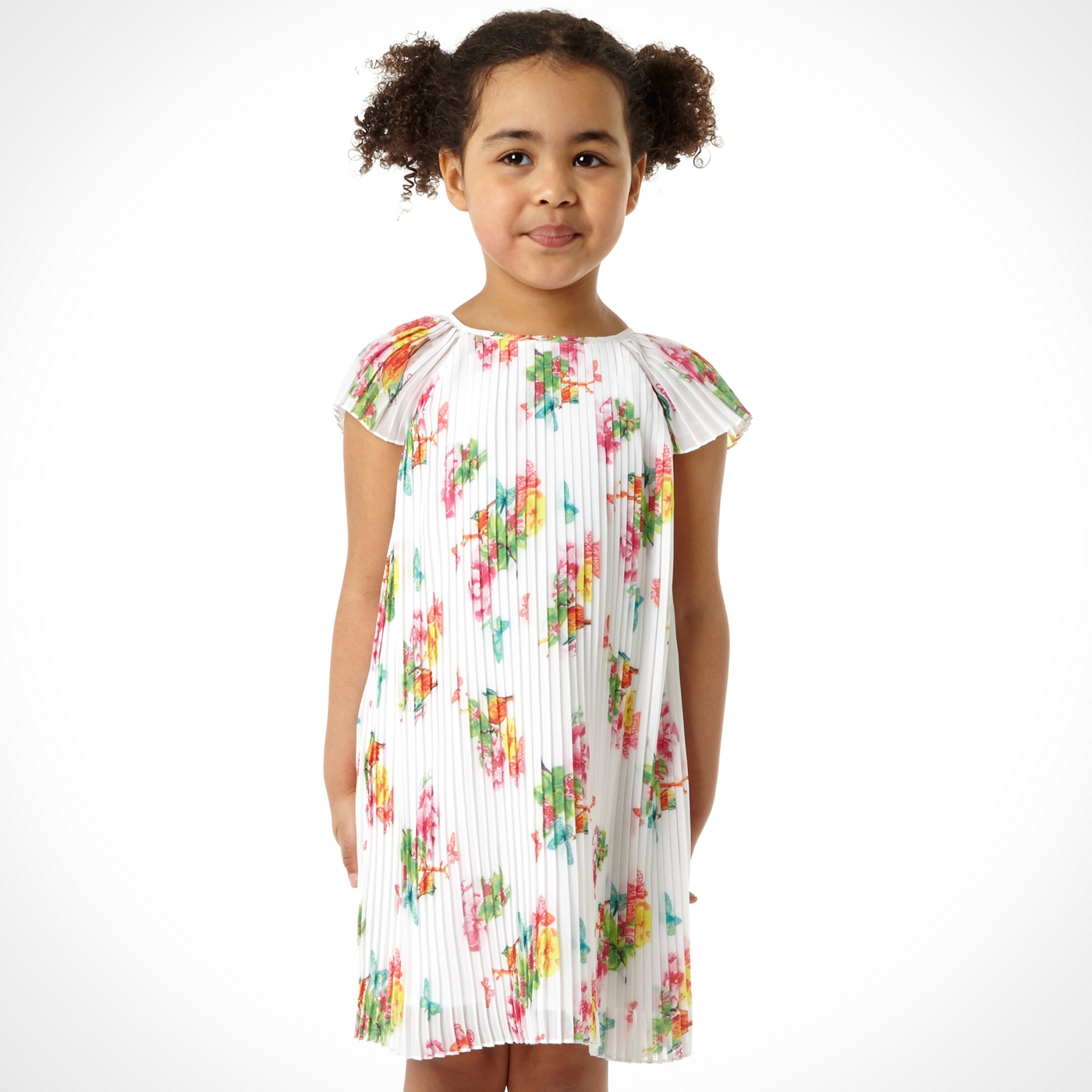 Baker by Ted Baker Girls white pleated floral dress