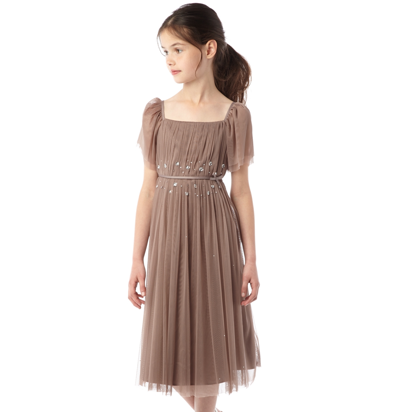 Tigerlily Girls taupe mesh sequin dress