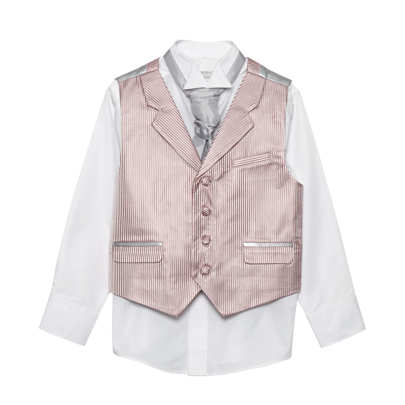 bluezoo Boys silver striped waistcoat cravat tie and shirt set