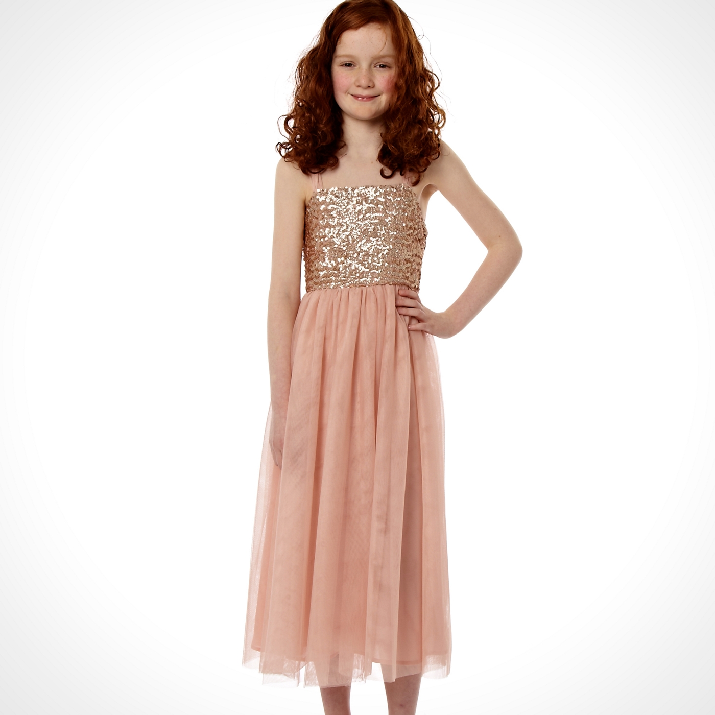 Butterfly by Matthew Williamson Designer girls pink sequinned mesh dress