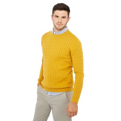 Racing Green - Mustard cable knit jumper