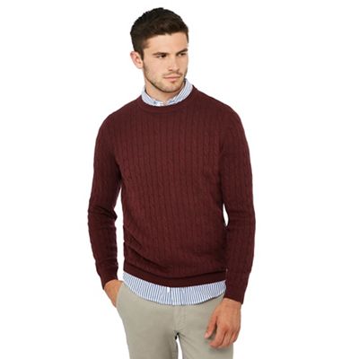 Racing Green - Dark red cable knit jumper