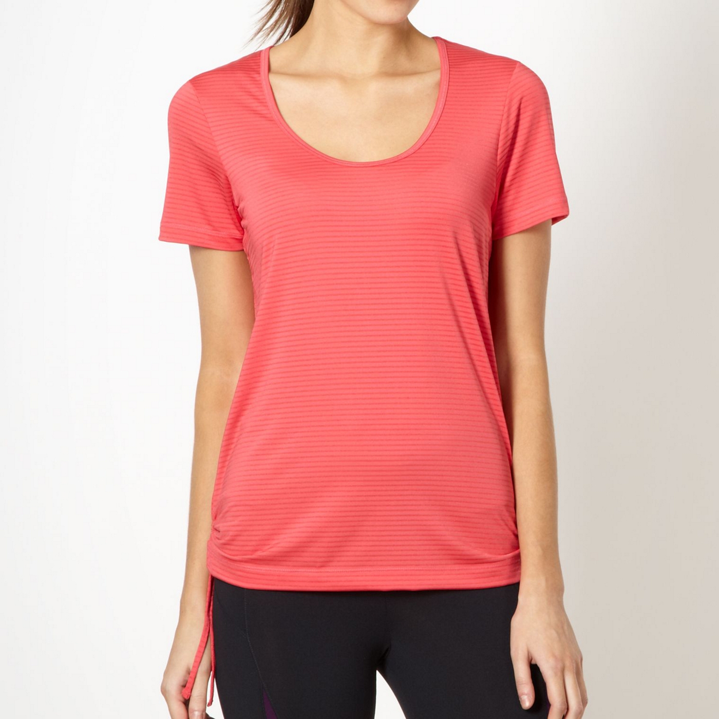 XPG by Jenni Falconer Coral striped tie side performance t shirt