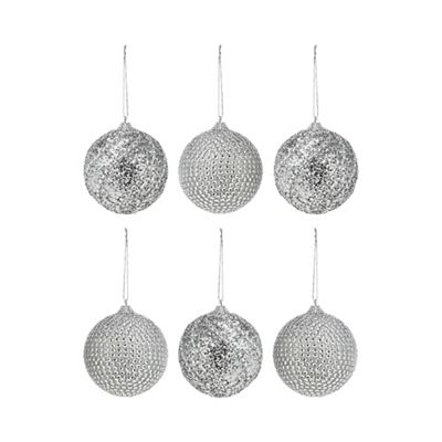 Debenhams - Pack of 6 silver diamante baubles