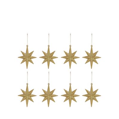 Debenhams - Pack of 8 gold glitter star tree decorations