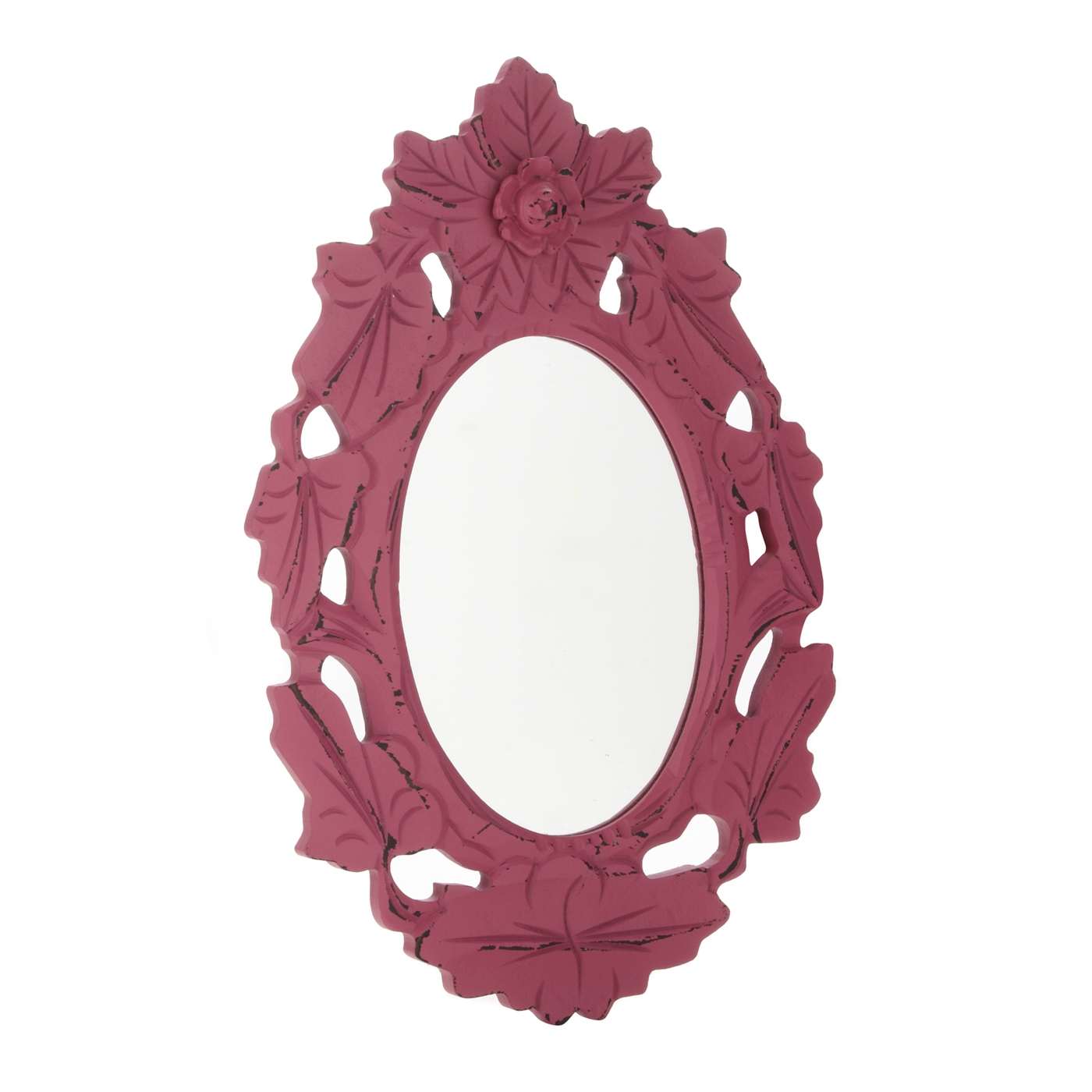 Wood pink oval mirror