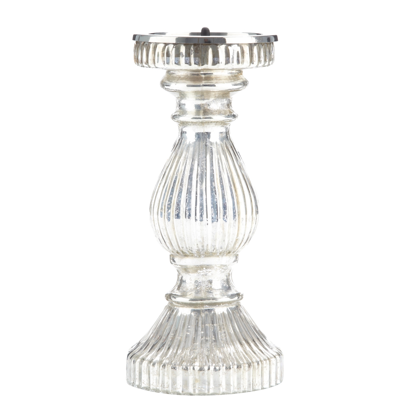 Silver glass pillar candle holder