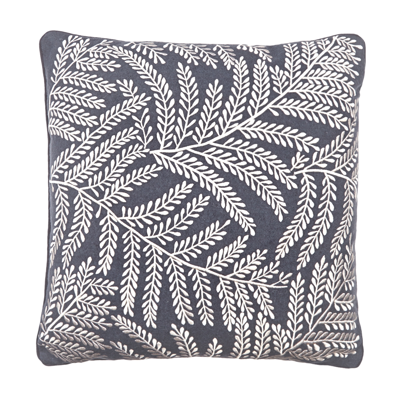 Dark grey embroidered leaf cushion