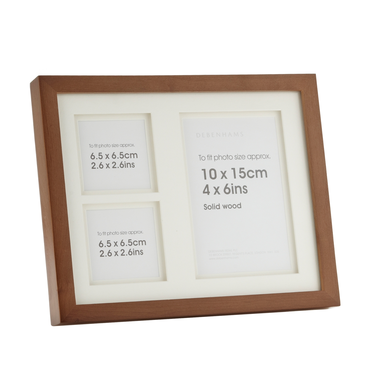 Dark wood double mounted three photo frame