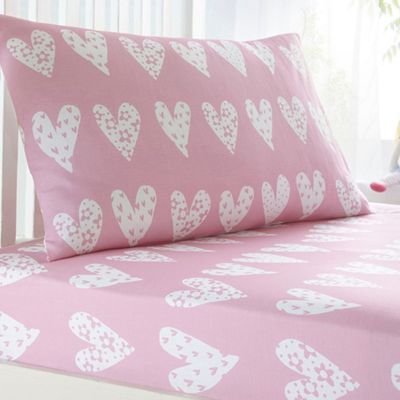 bluezoo - Kids' pink heart print fitted sheet and pillow case set