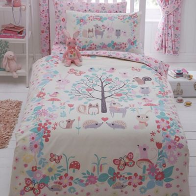 bluezoo - Kids' ivory 'Little Owl And Friends' duvet cover and pillow case set