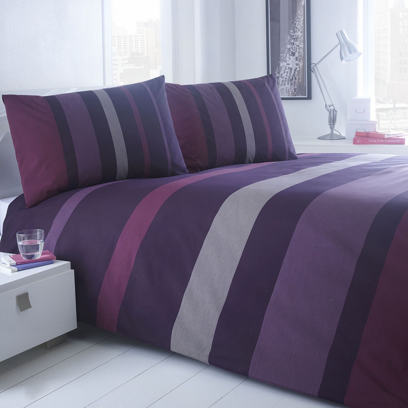 Plum Denver Striped bed linen