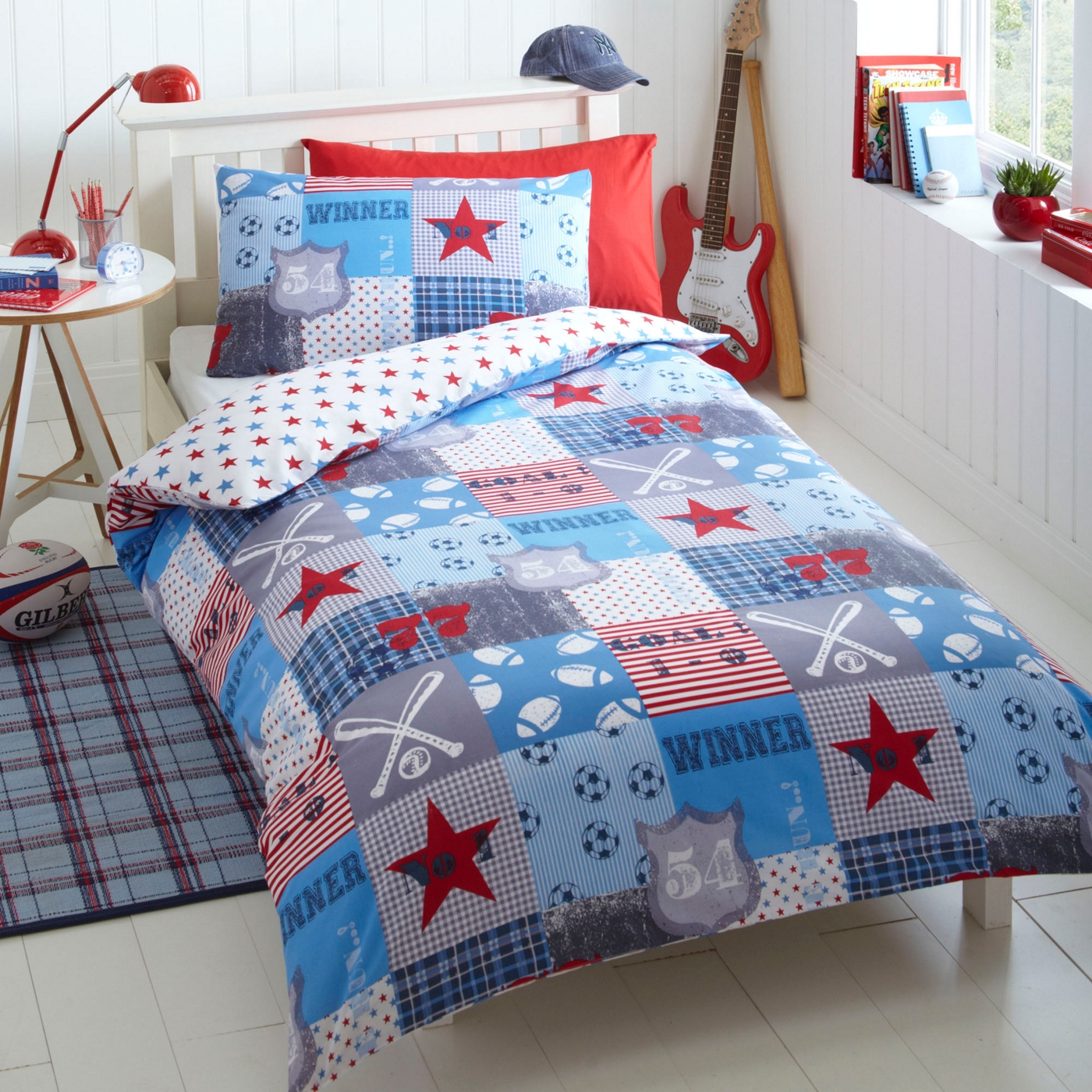 bluezoo Boys blue Sports Patchwork bedding set