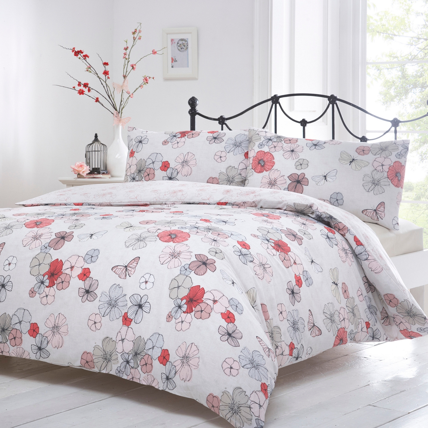 Multi Freya butterfly and floral print bedding set