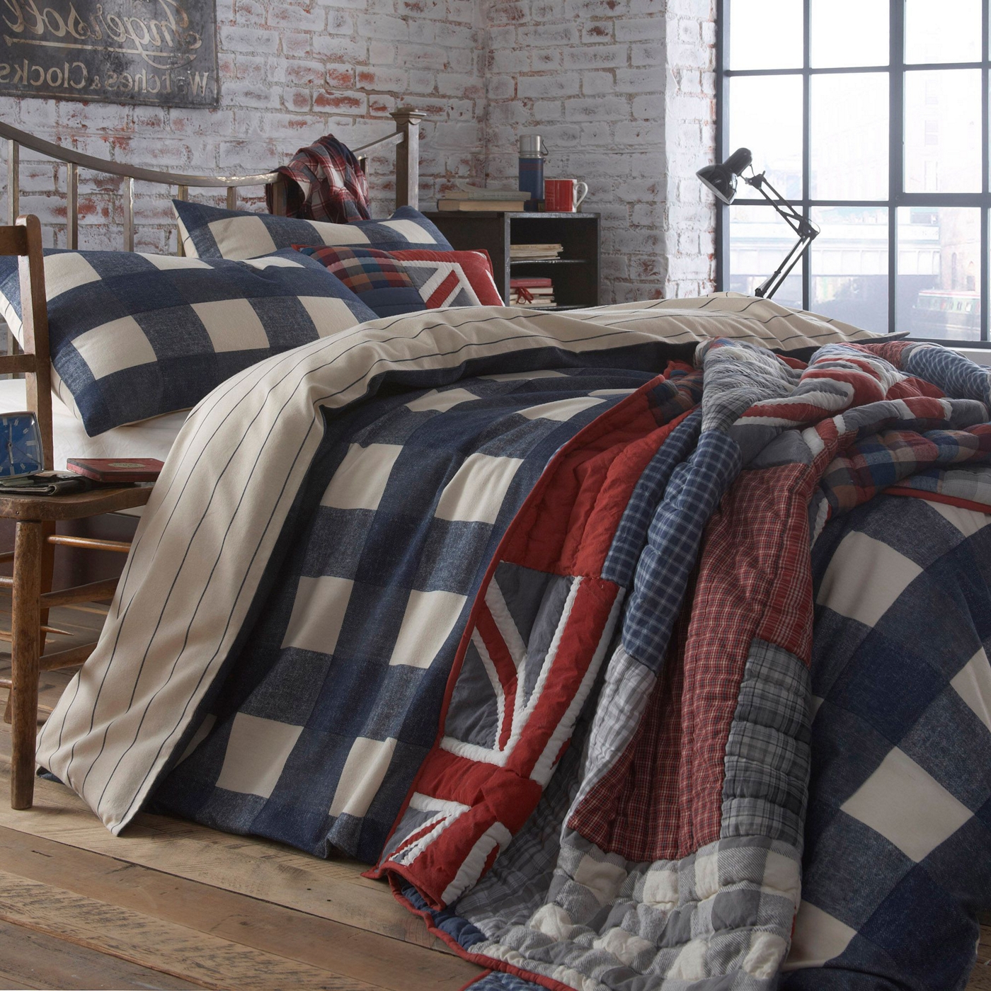 Blue Dalton wide check bed linen