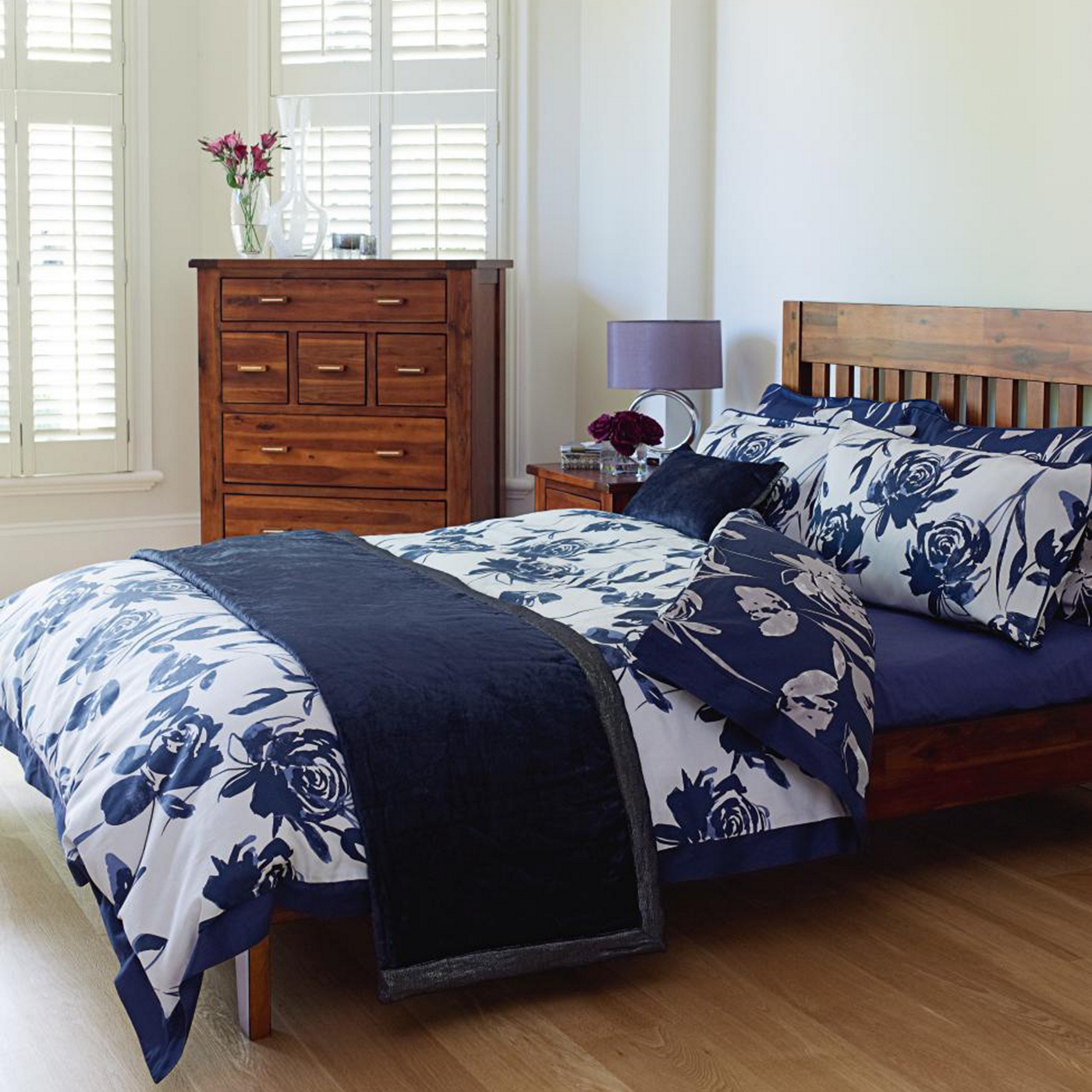 Betty Jackson.Black Navy Amelia floral bed linen