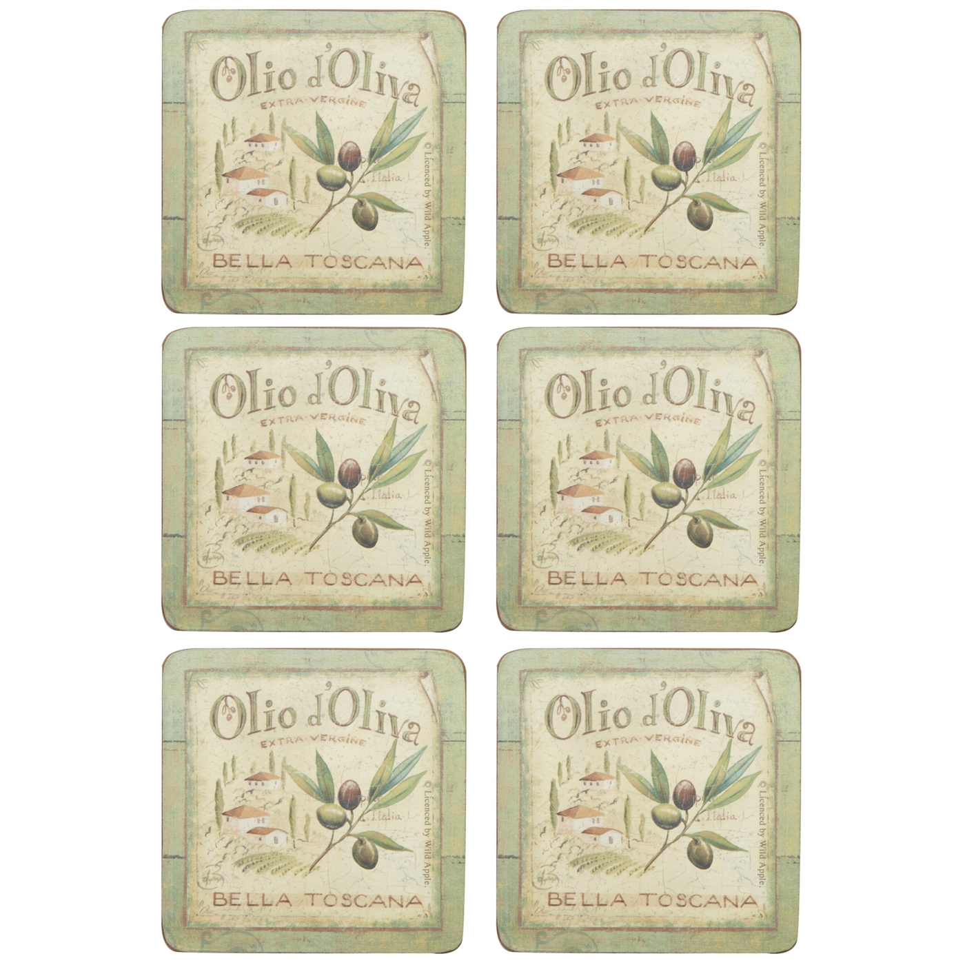 Creative Tops Set of six Olive Oil slogan motif square coasters