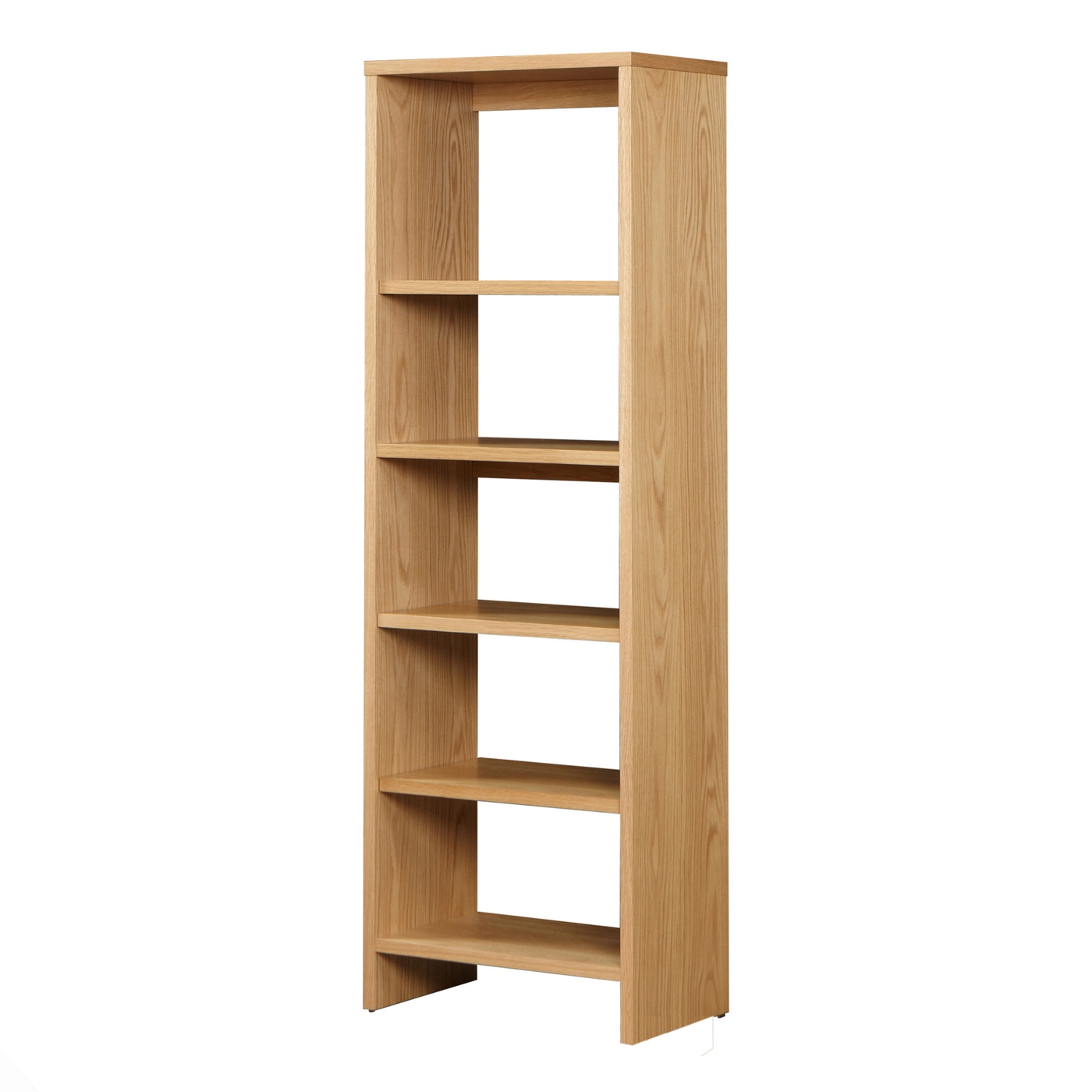 Oak tall narrow shelving unit