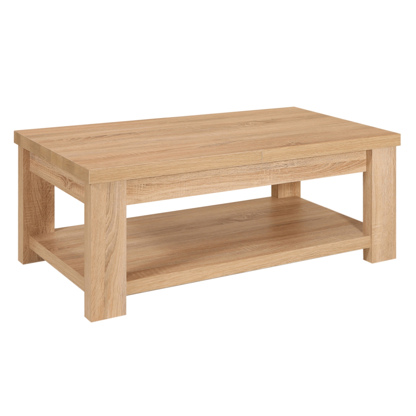 Washed oak effect Cleves coffee table with shelf