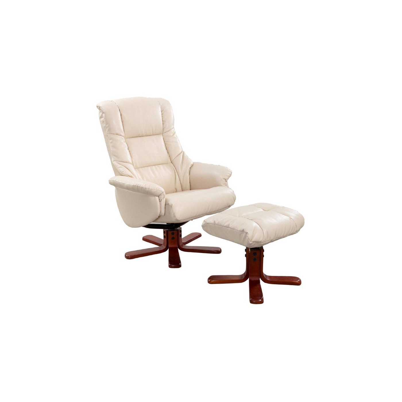 Cream bonded leather Elliot recliner chair & stool