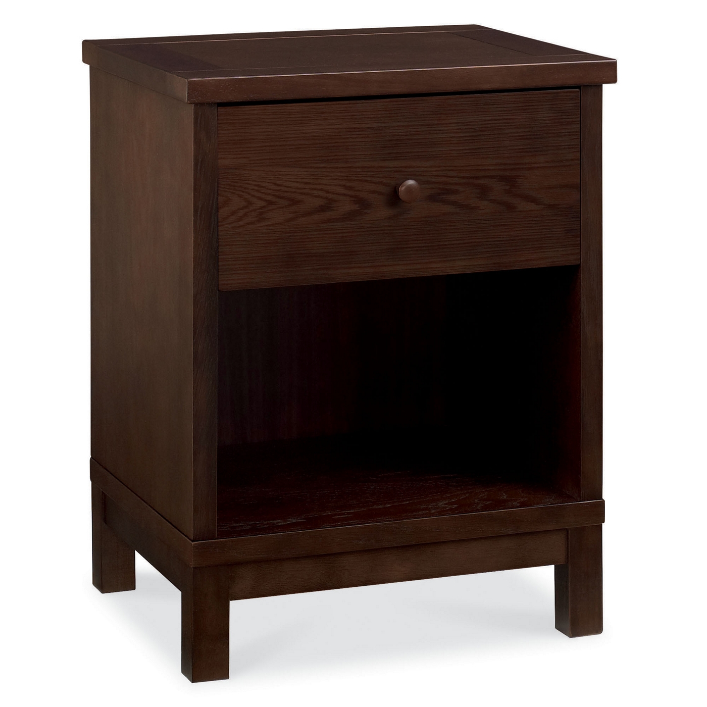 Stained oak finished Burlington bedside cabinet with single drawer