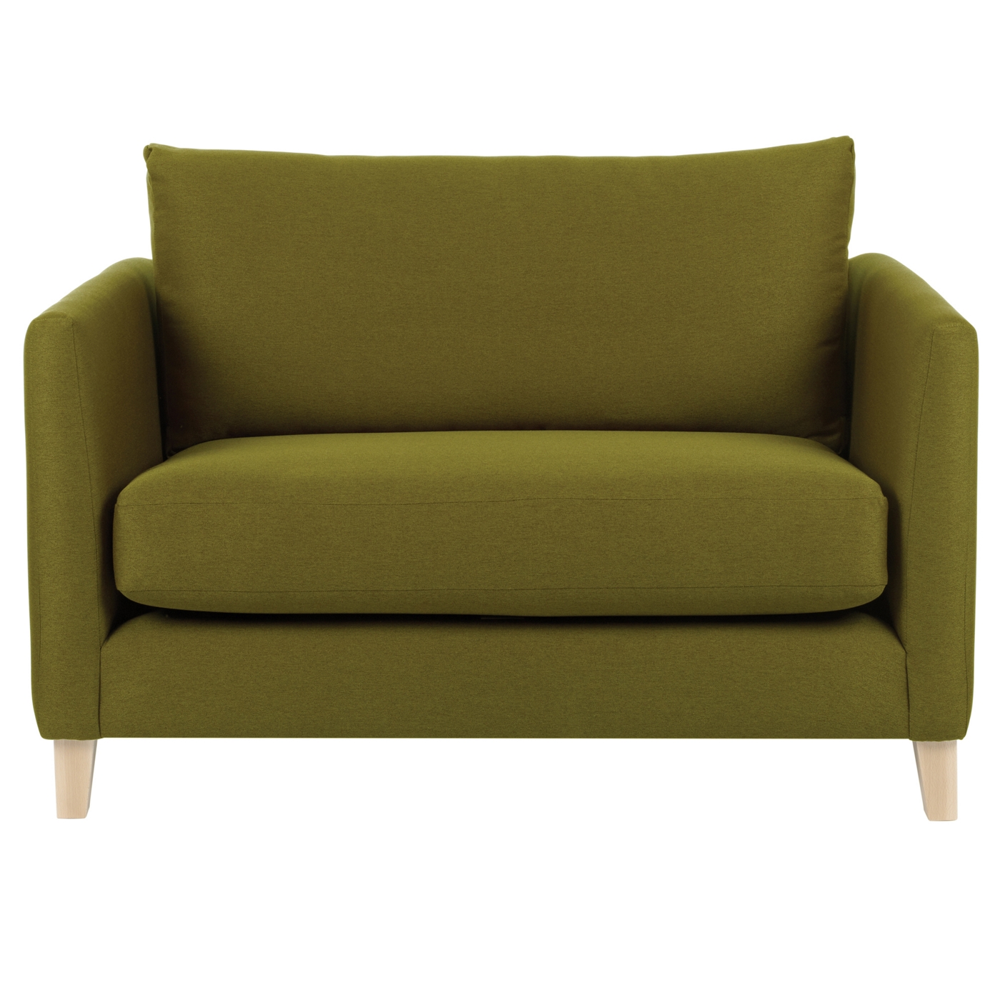 Green Dali snuggler chair with light wood feet
