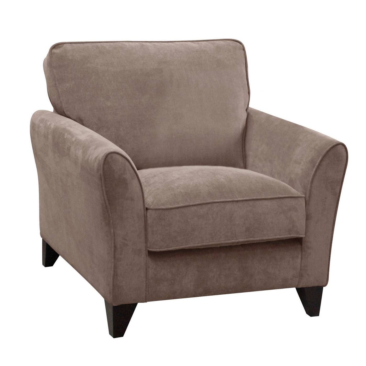 Taupe Fyfield armchair with dark wood feet