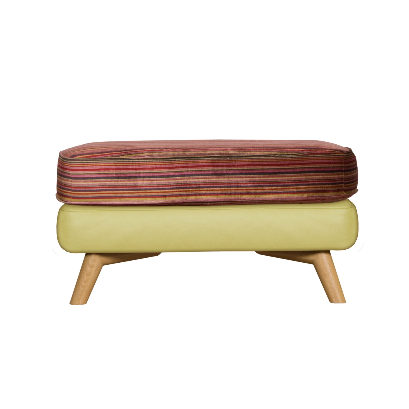 Pistachio green leather Kandinsky footstool with light wood feet