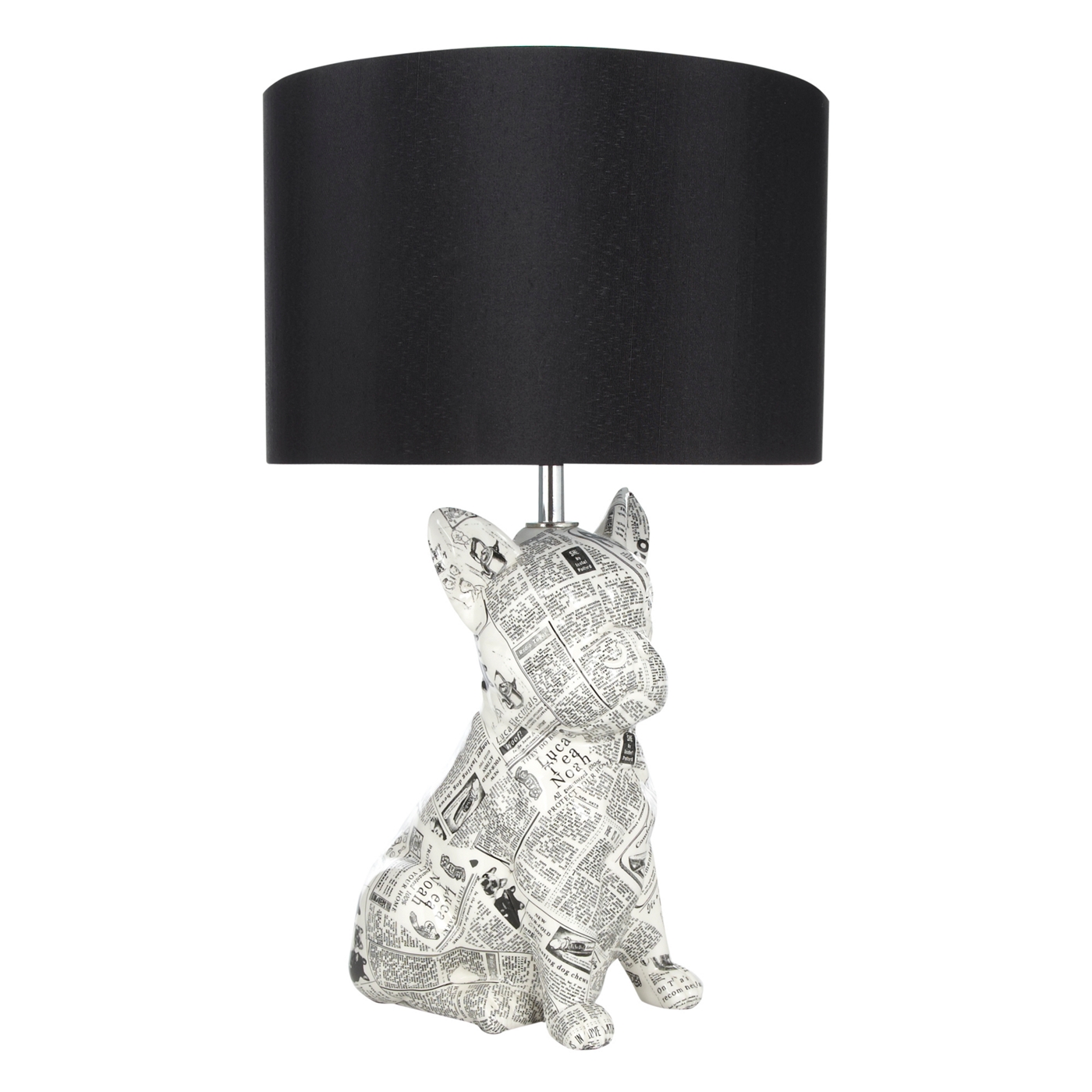 Ben de Lisi Home Black and white newspaper printed dog lamp