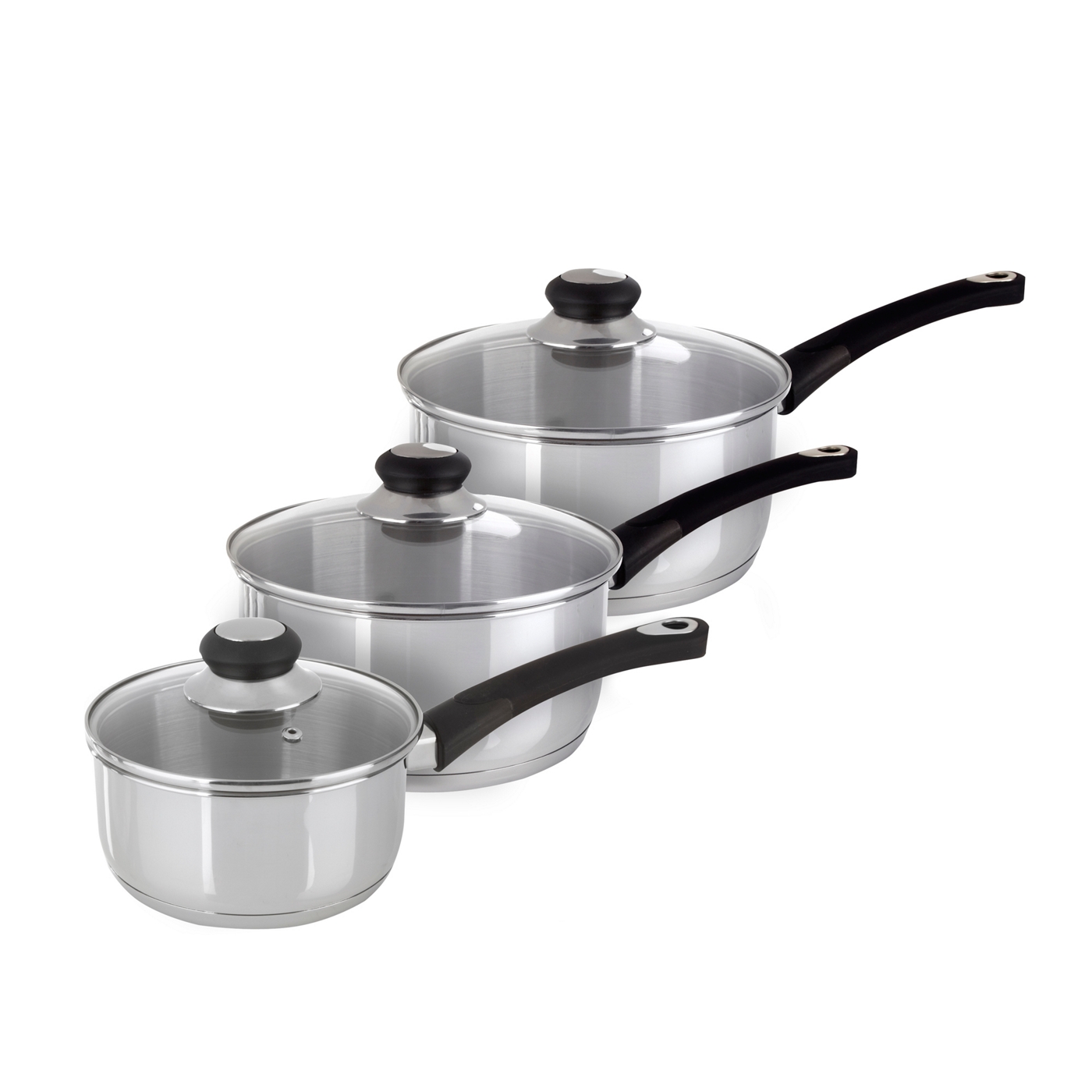 Stainless steel three piece saucepan set