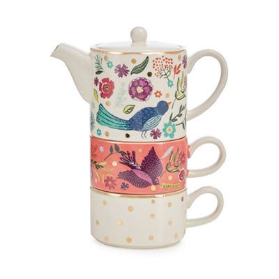 Multicoloured Bird Print Tea For Two Teapot