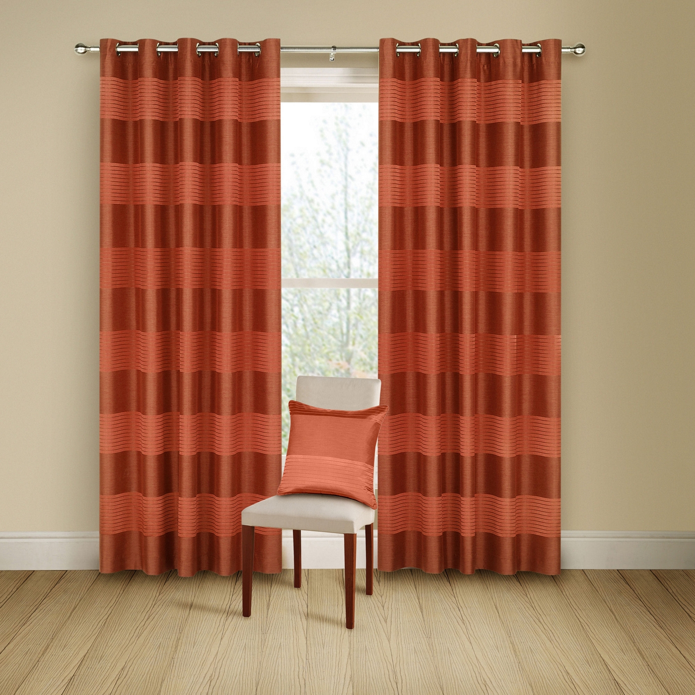 Montgomery Terracotta Arianna lined curtains with eyelet heading