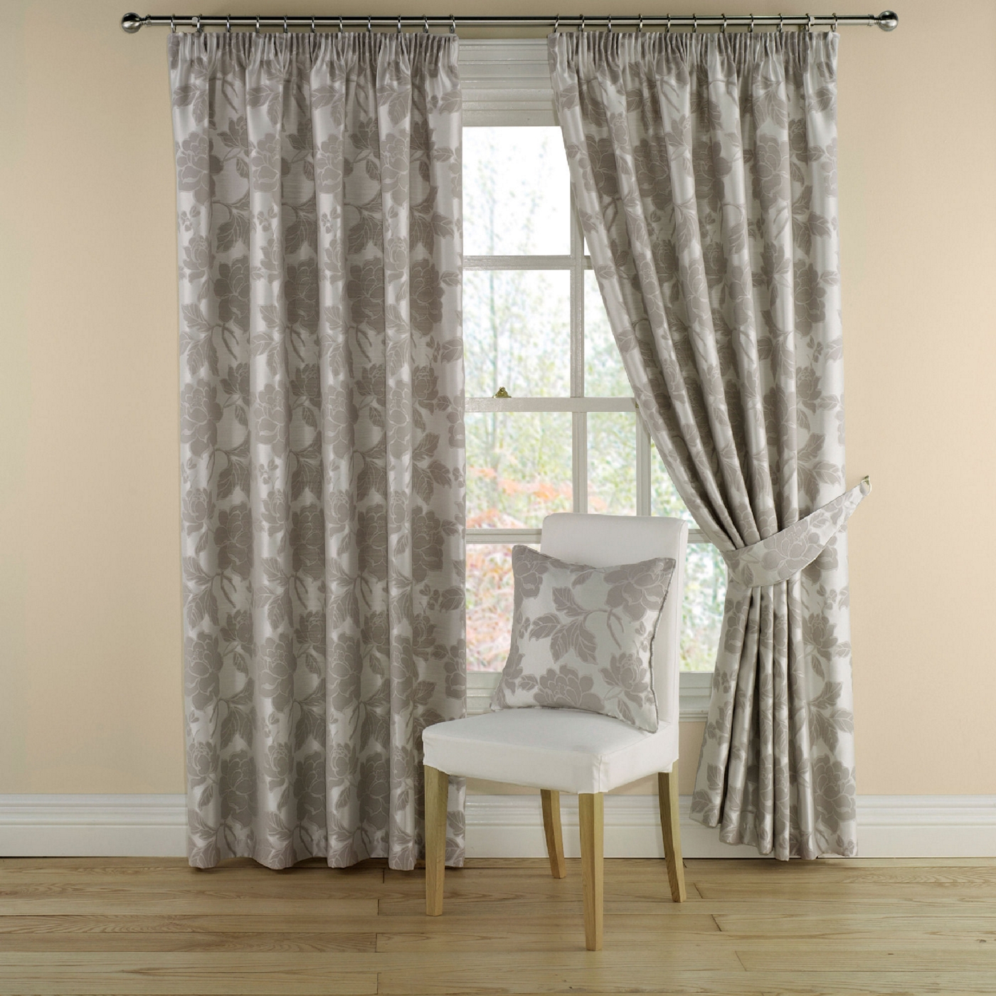 Montgomery Grey Medici lined curtains with pencil heading