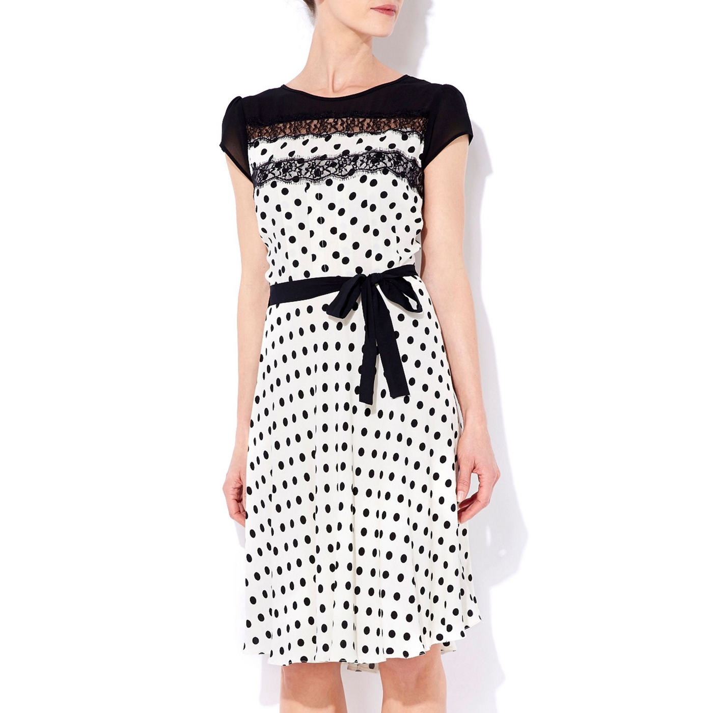 Wallis Cream polka dot lace top dress