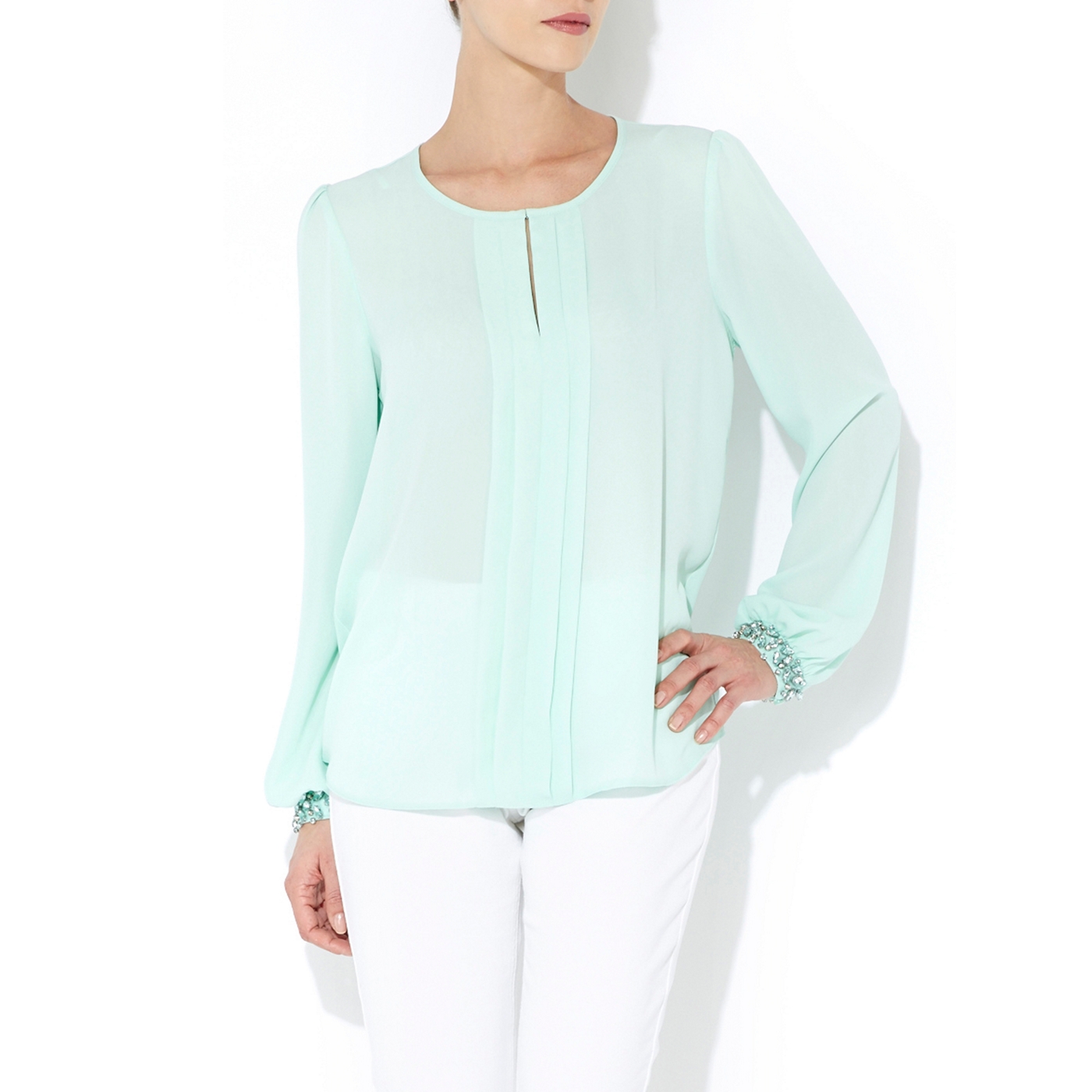 Wallis Mint green embellished cuff blouse