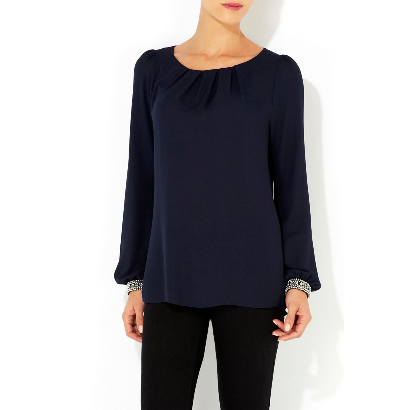 Wallis Blue embellished cuff blouse